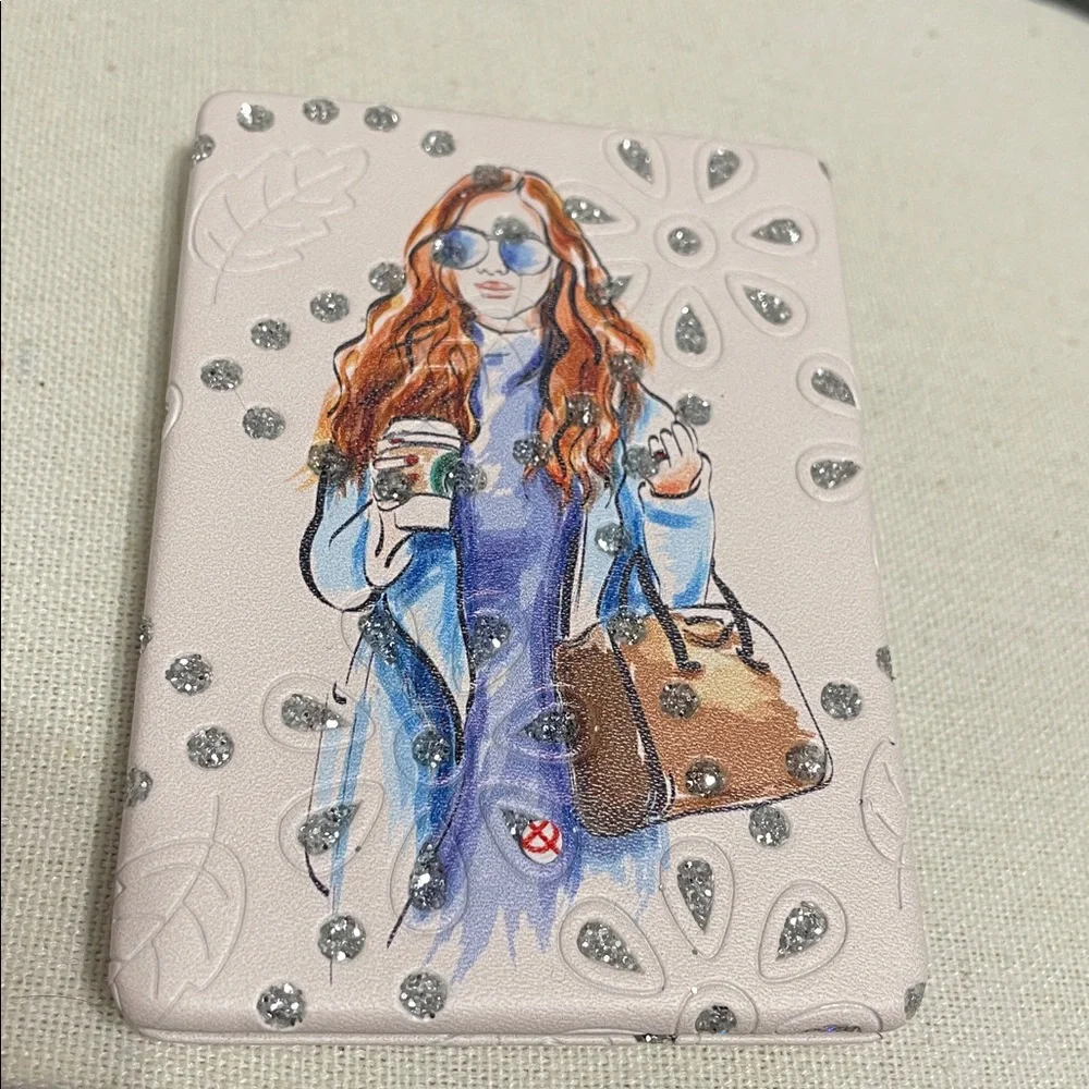 Fashion Illustration Compact Mirror - Pink with Brown Accents